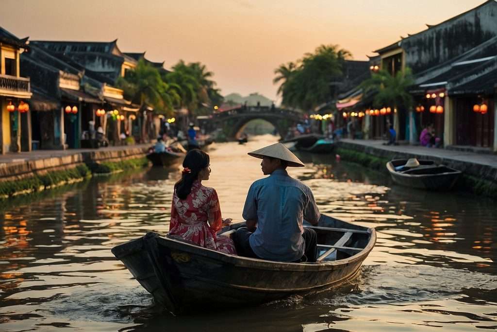 Hội An, Vietnam couple siting in a boat