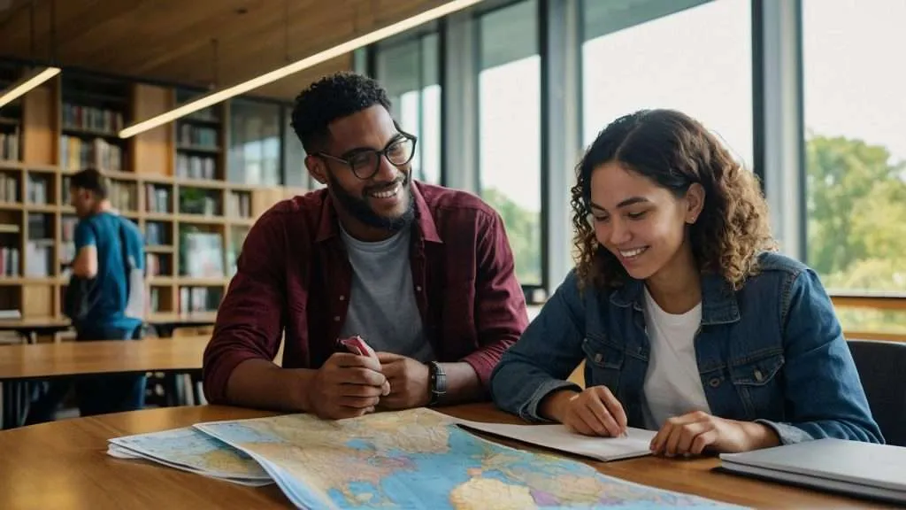 two people looking on the map