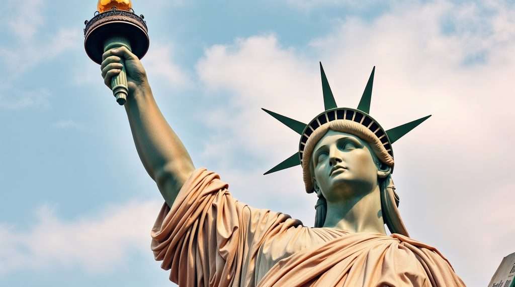 A close-up view of the Statue of Liberty
