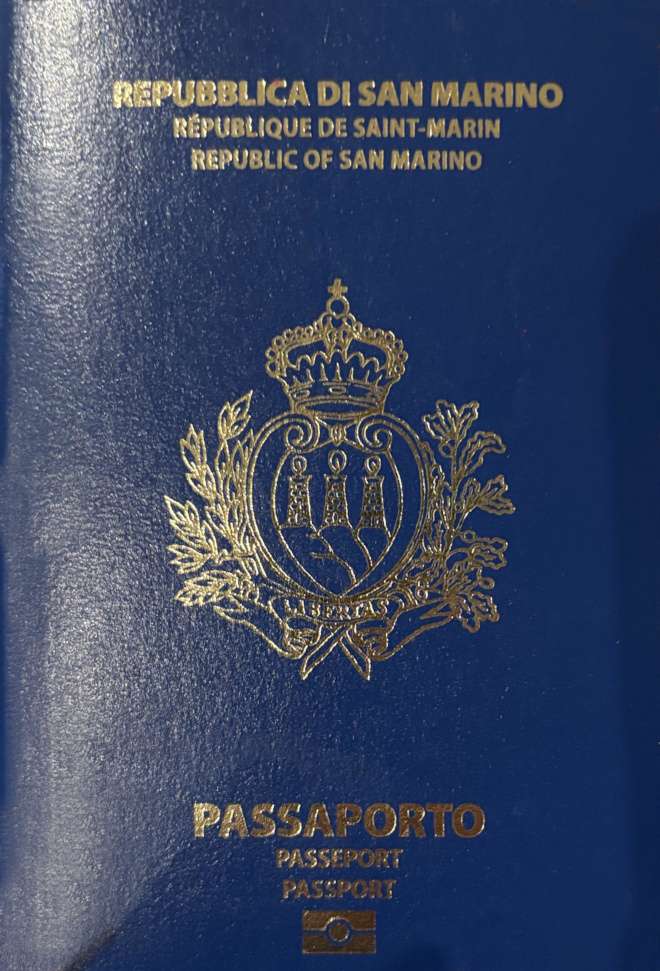 Sammarinese passport — click to enlarge Sammarinese passport cover 2026