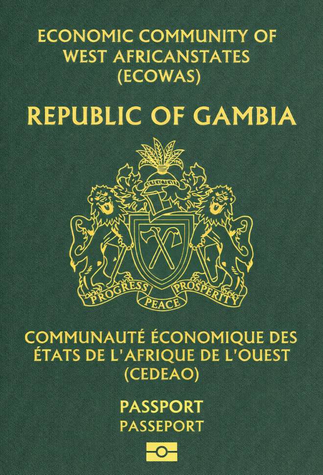 Gambian passport — click to enlarge Gambian passport cover 2026