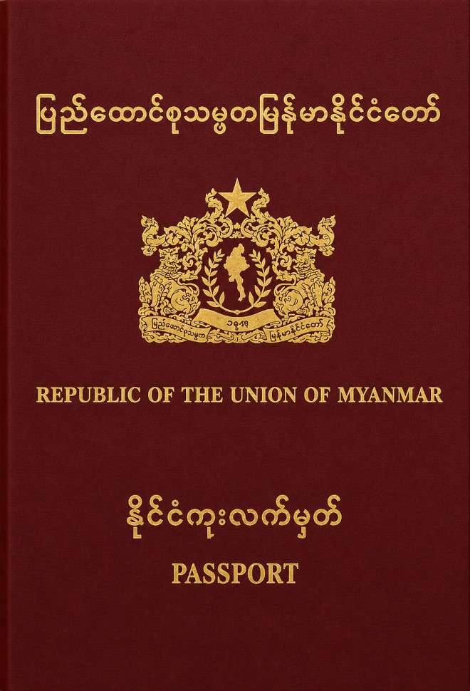 Myanma passport — click to enlarge Myanma passport cover 2026
