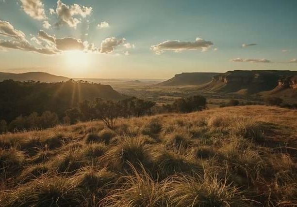 Grassy hills overlook a broad valley in Eswatini.